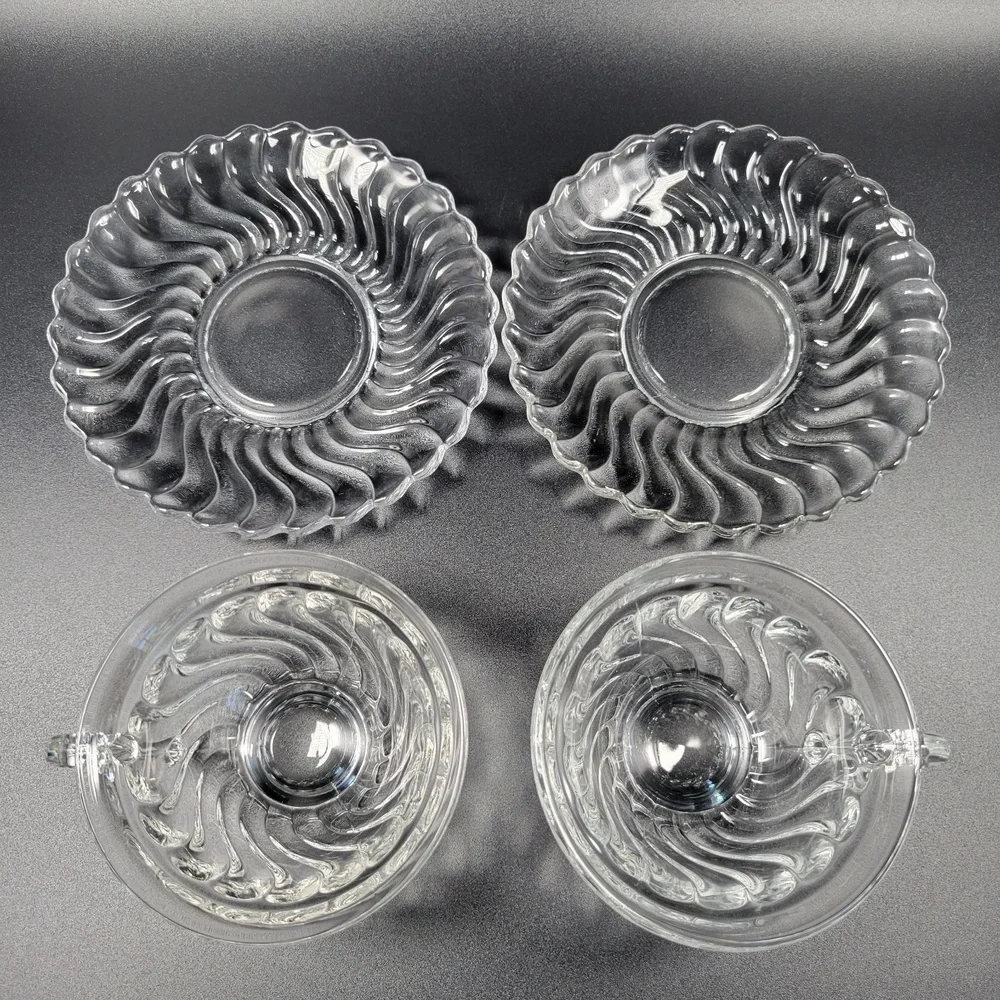 VTG Fostoria Colony 2412 Swirl Glass Footed Tea Cup and‎ Saucer Set Lot Of 2